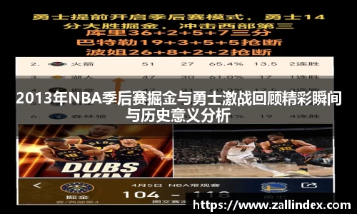2013年NBA季后赛掘金与勇士激战回顾精彩瞬间与历史意义分析